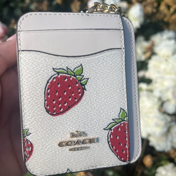 Coach Zip Card Case with Strawberry Print -CAR32 - Picture 5 of 11